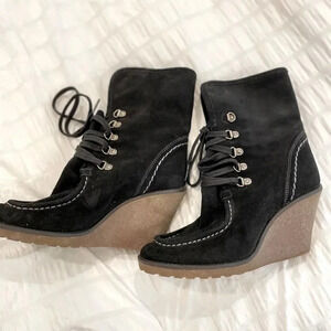 BLACK SUEDE FUR LINED TRAFALUC COLLECTION BY ZARA LACE UP ANKLE BOOTS SIZE 38​